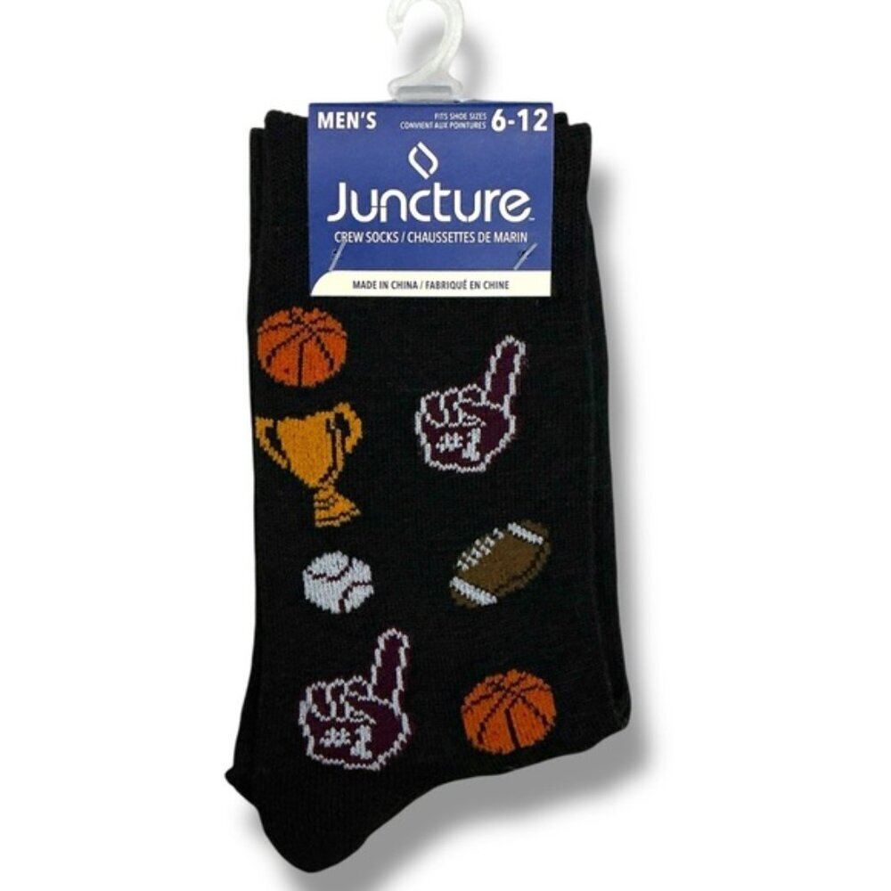 Sports Themed Crew Socks Mens Novelty Print Black Unisex OS Shoe Size 6-12 New - Picture 13 of 13